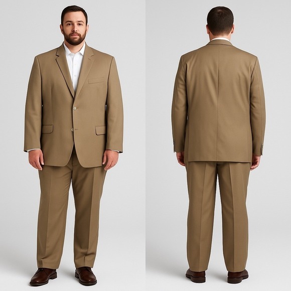 Palm Beach 1922 Men's 2-Piece Suit 48R Jacket / 42W Pants Tan Khaki Classic Fit - Picture 1 of 11